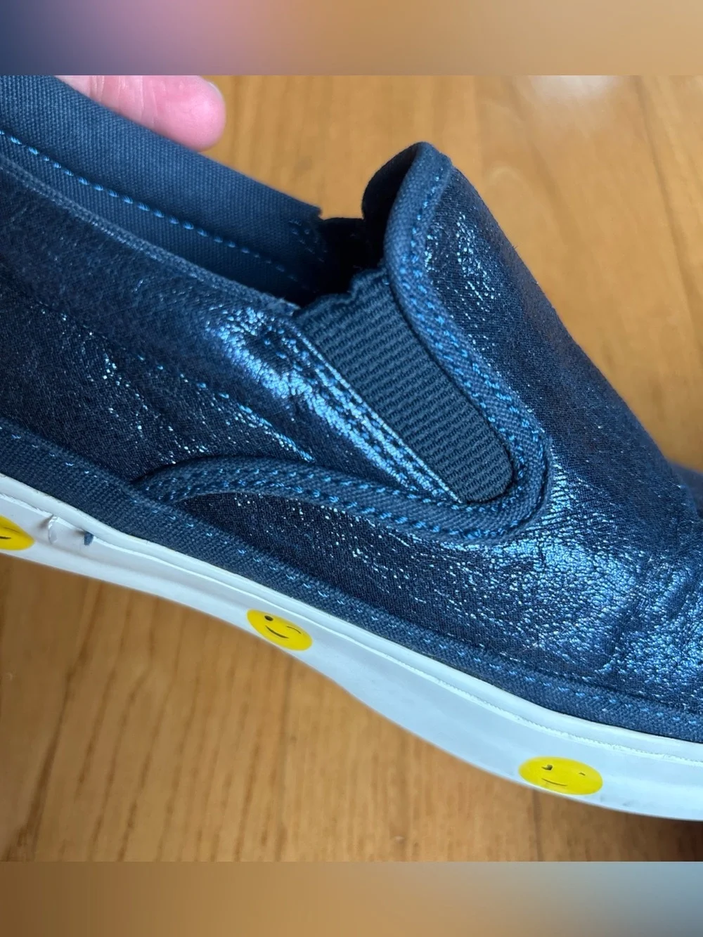 Gap Metallic Blue Smiley Face Sneakers Shoes Sparkly Sparkle White Size 4 Youth